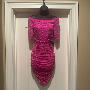 💃 Elegant Pink Hot Miami Styles Beaded Dress - New with tags.